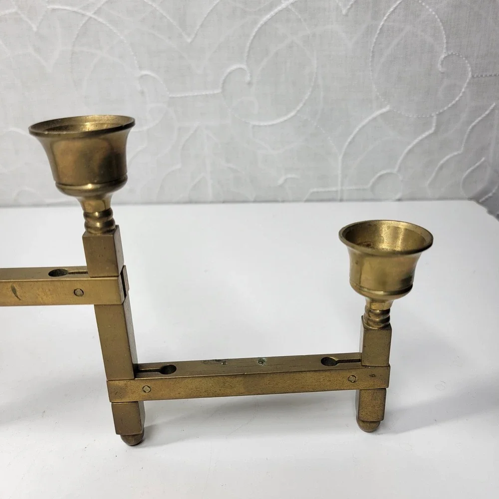 VTG Folding Brass Tapered Candle Holder Candelabra 6 Adjustable MCM Taiwan